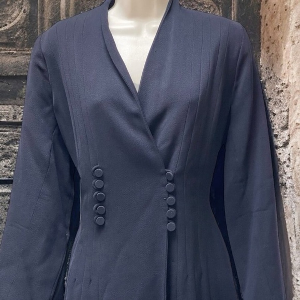 Vintage 1930s-1940s Dark Blue Wool Princess Double Breasted Coat Original WWII - Picture 1 of 16